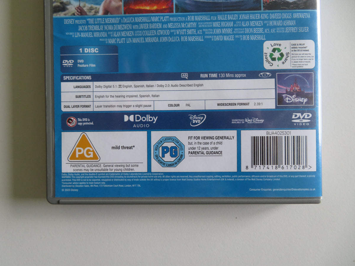 The Little Mermaid (DVD) Disney Halle Bailey Jonah Hauer-King 2023 Region 0