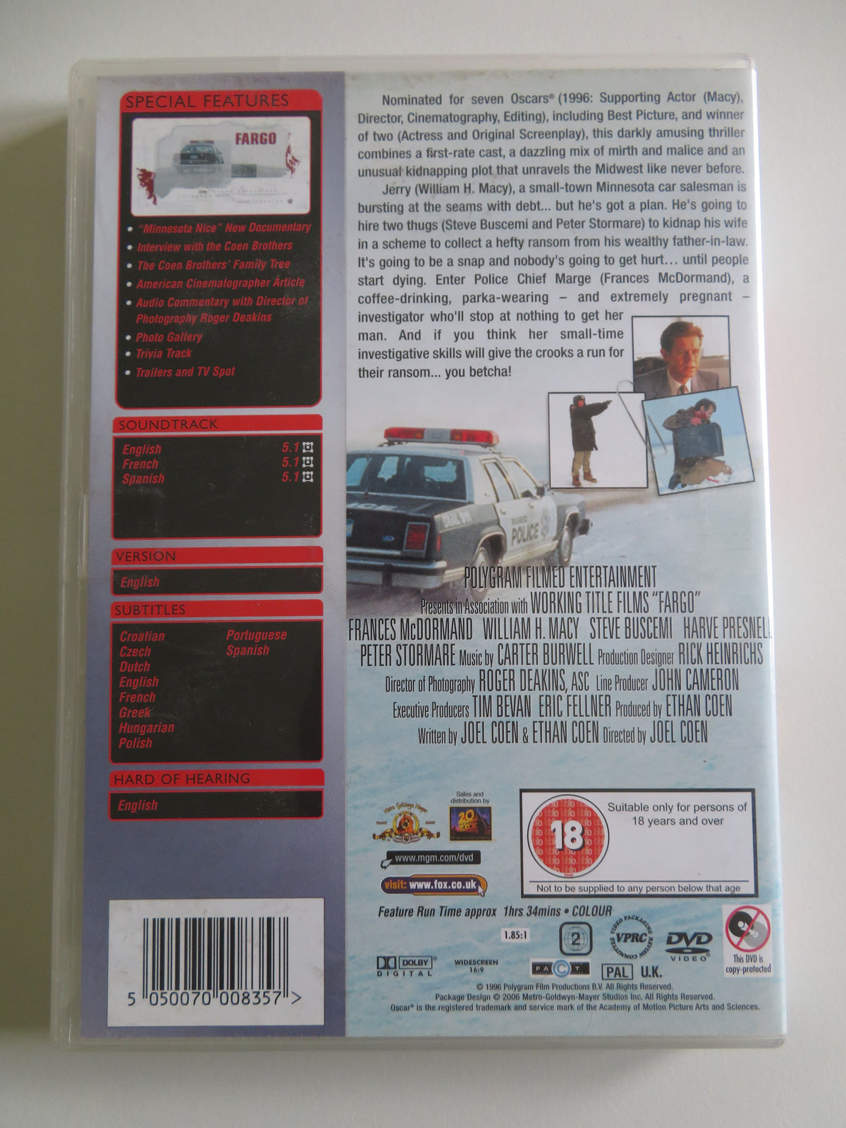 Fargo (DVD) William H. Macy Frances McDormand Steve Buscemi 1996 Region 2