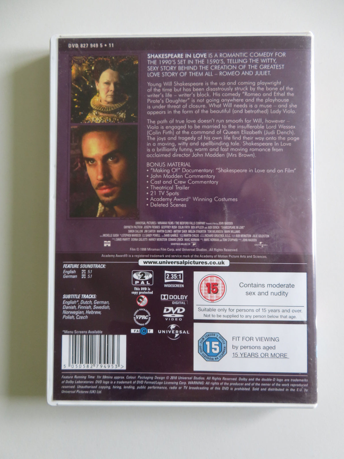 Shakespeare in Love - C (DVD) Gwyneth Paltrow Colin Firth 1998 Region 2