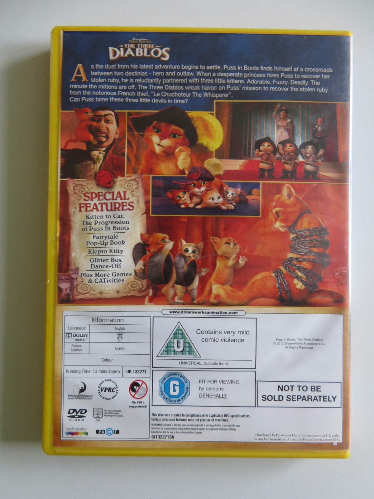 Puss in Boots: The Three Diablos (DVD) Antonio Banderas G. Marini 2012 Region 2