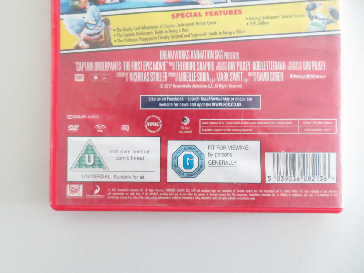 Captain Underpants: The First Epic Movie (DVD) Kevin Hart Ed Helms 2017 Region 2
