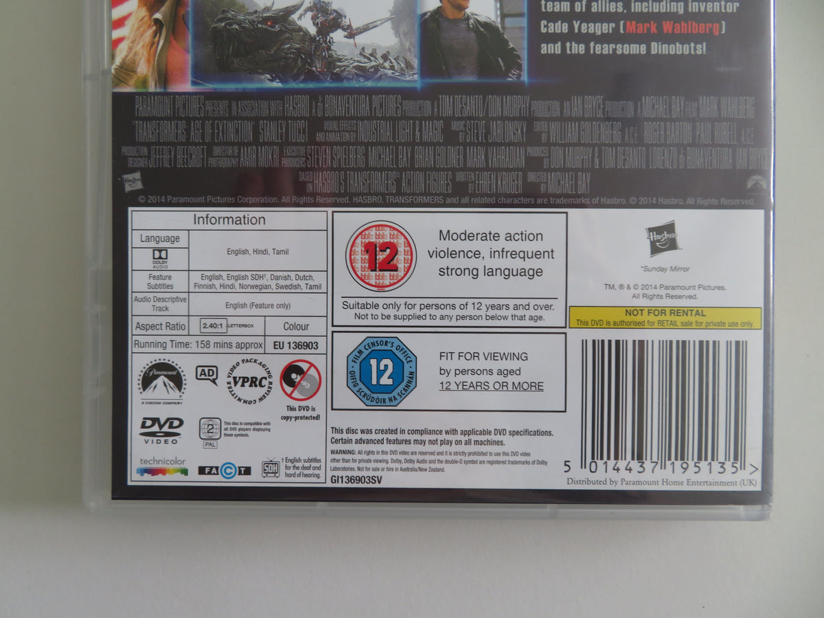 Transformers: Age of Extinction (DVD) Mark Wahlberg Stanley Tucci 2014 Region 2