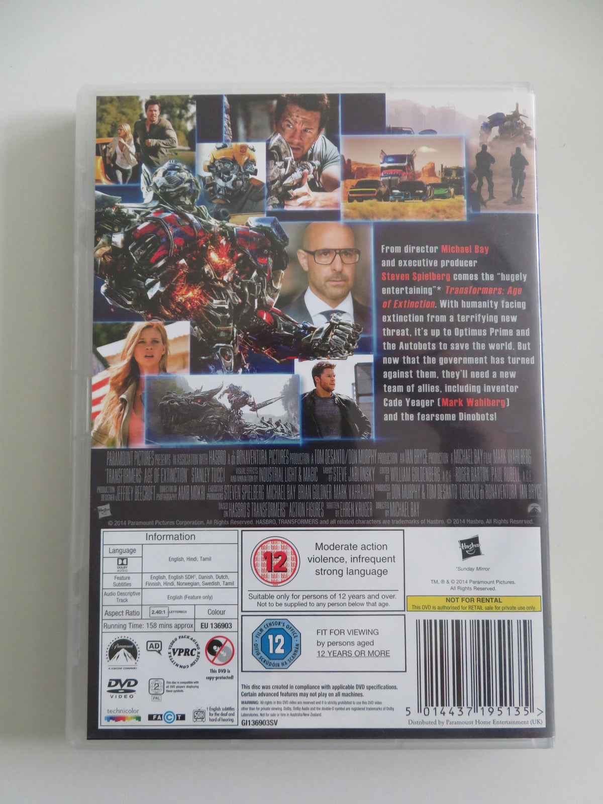 Transformers: Age of Extinction (DVD) Mark Wahlberg Stanley Tucci 2014 Region 2