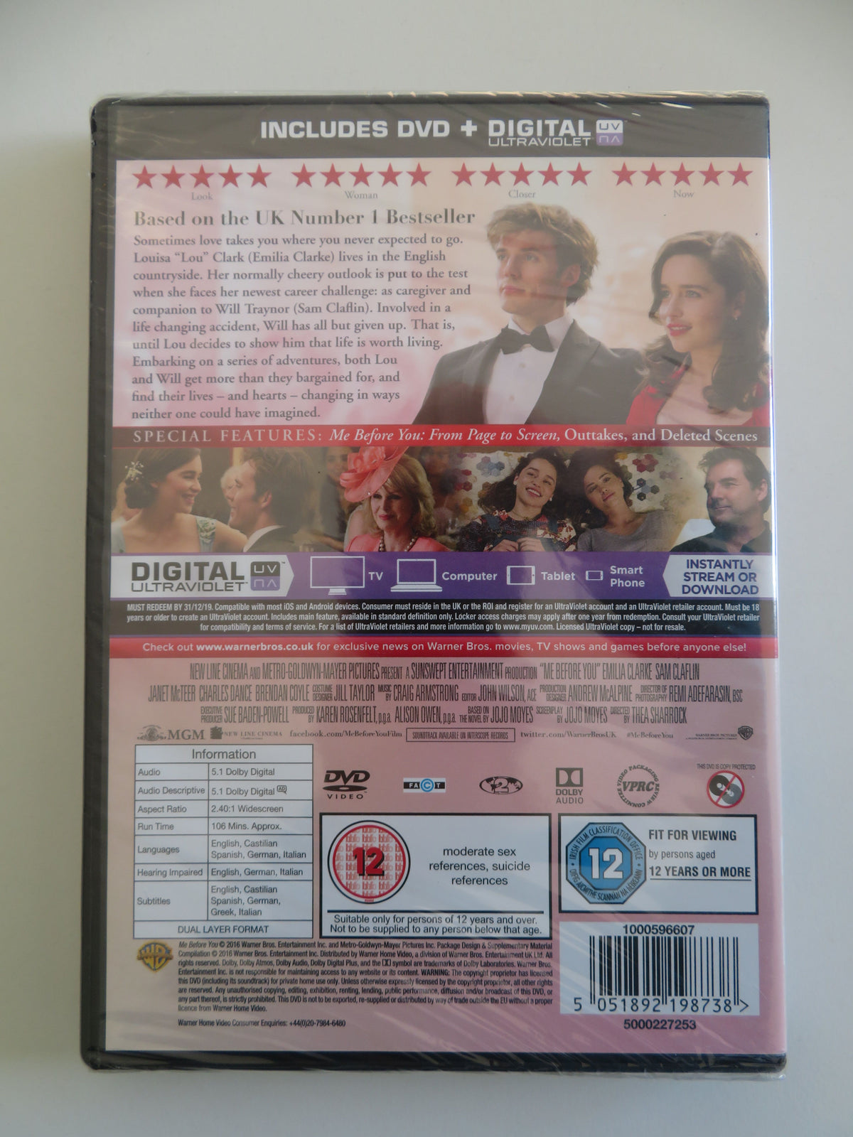Me Before You (DVD) Emilia Clarke Sam Claflin Janet McTeer 2016 Region 2