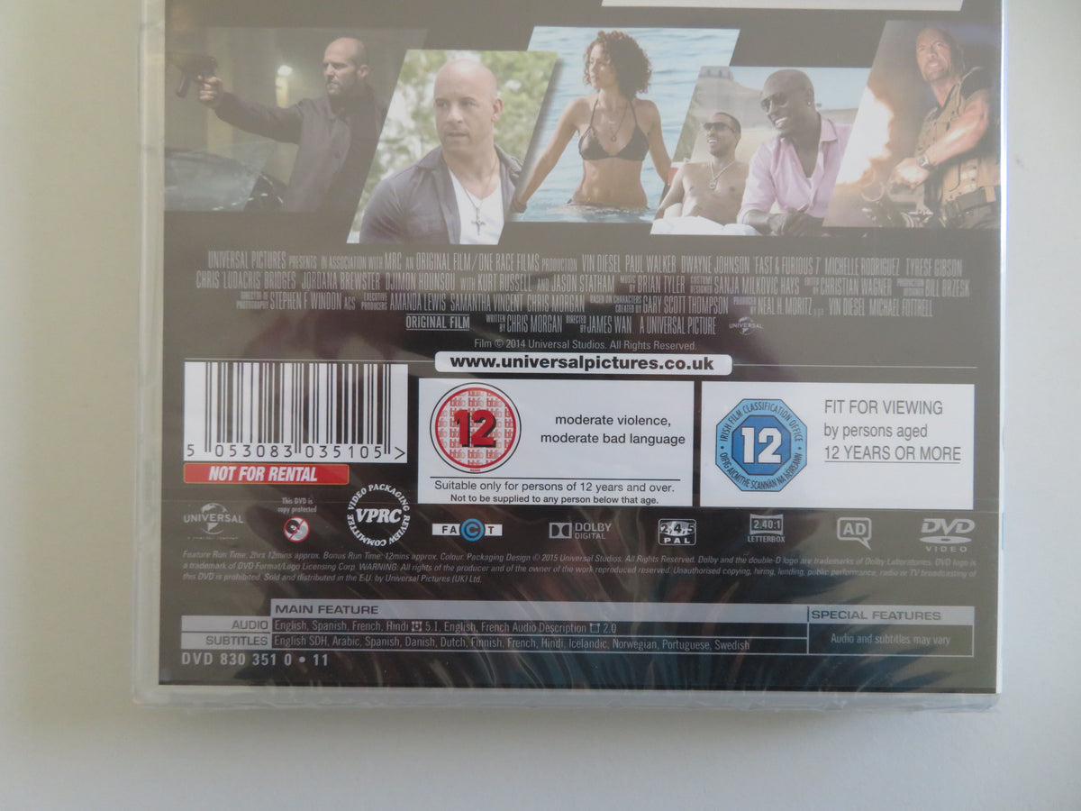 Fast & Furious 7 (DVD) Vin Diesel Paul Walker Dwayne Johnson 2015 Region 2,4,5