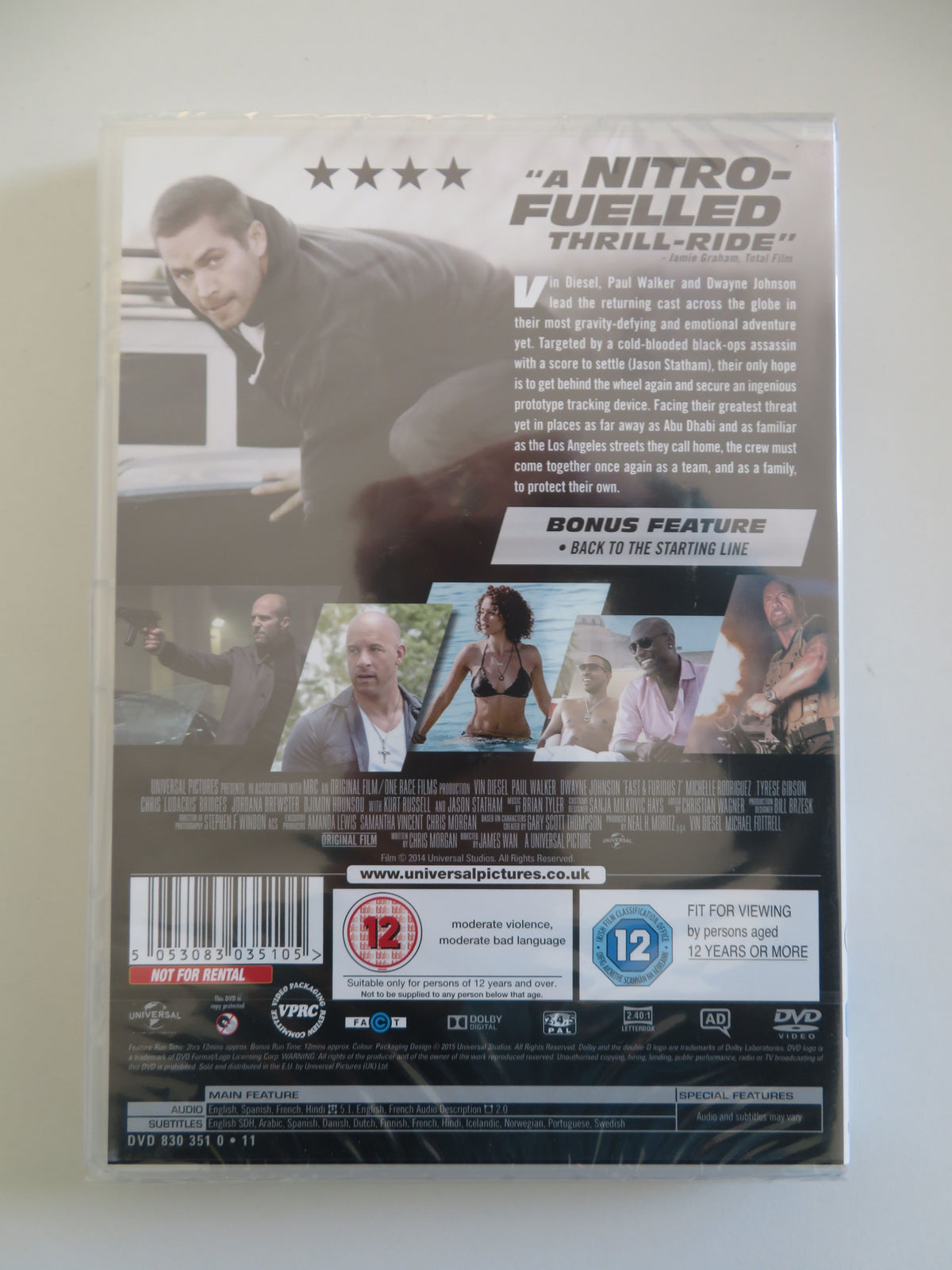 Fast & Furious 7 (DVD) Vin Diesel Paul Walker Dwayne Johnson 2015 Region 2,4,5