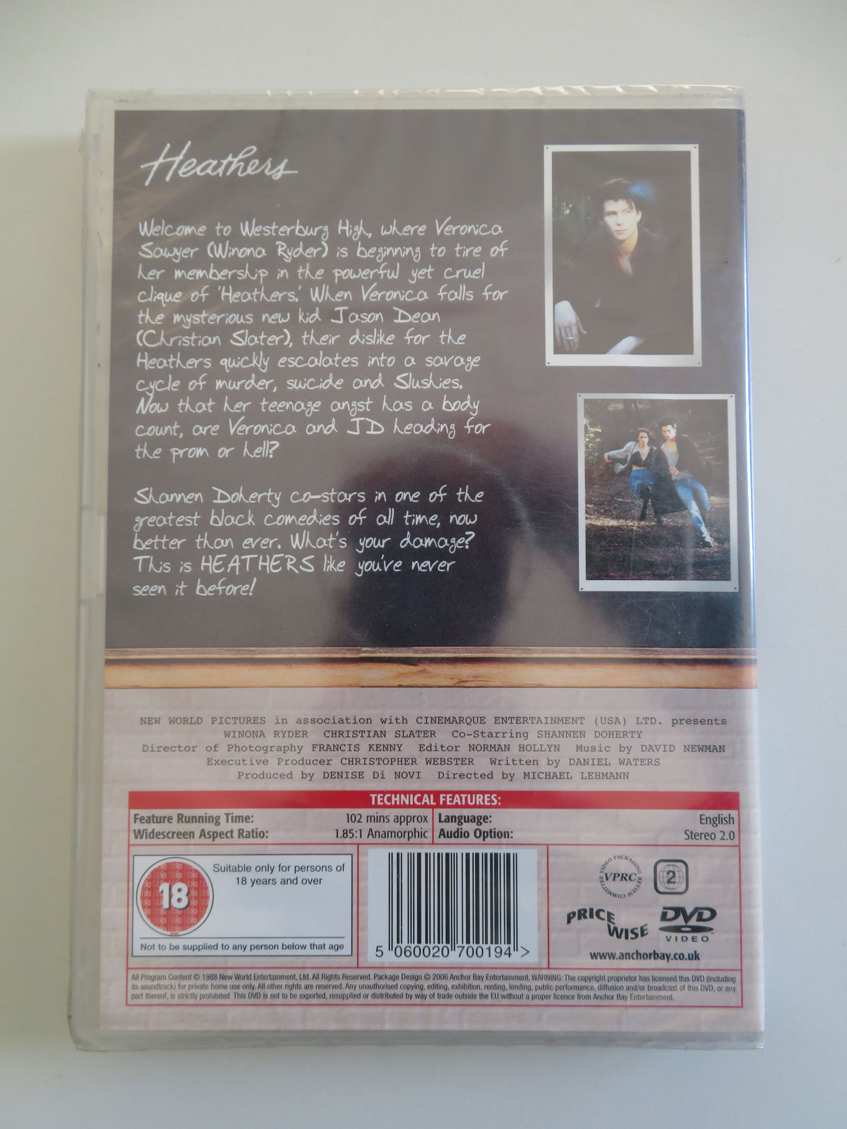 Heathers (DVD) Winona Ryder Christian Slater Shannen Doherty 1989 Region 2
