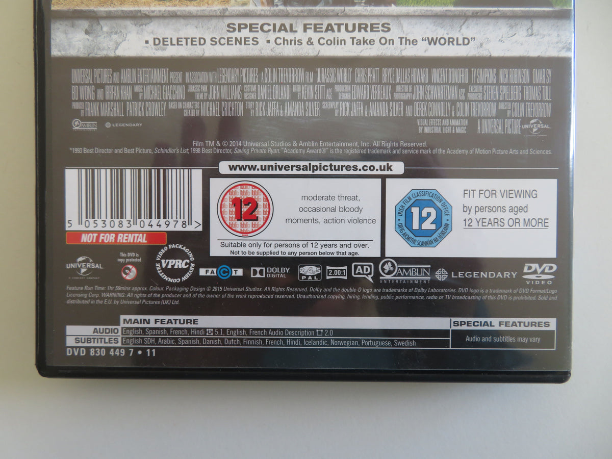 Jurassic World - B (DVD) Chris Pratt Bryce Dallas Howard 2015 Region 2, 4, 5