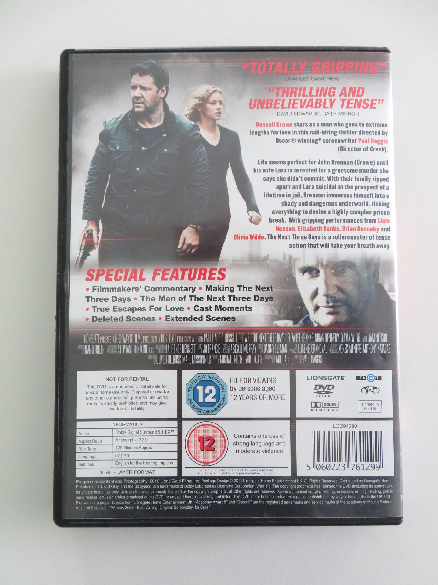 The Next Three Days (DVD) Russell Crowe Elizabeth Banks 2010 Region 2