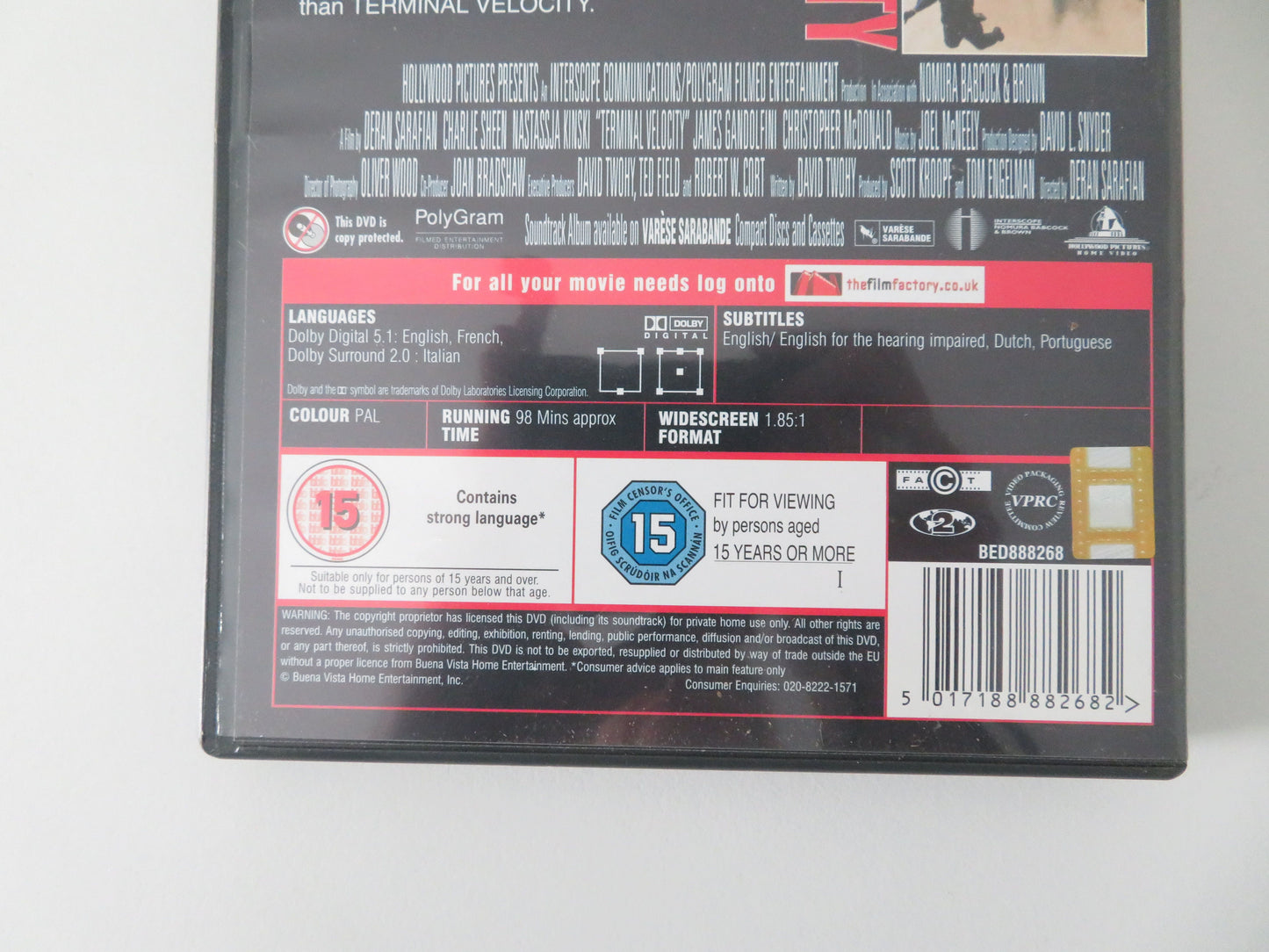 Terminal Velocity (DVD) Charlie Sheen Nastassja Kinski 1994 Region 2
