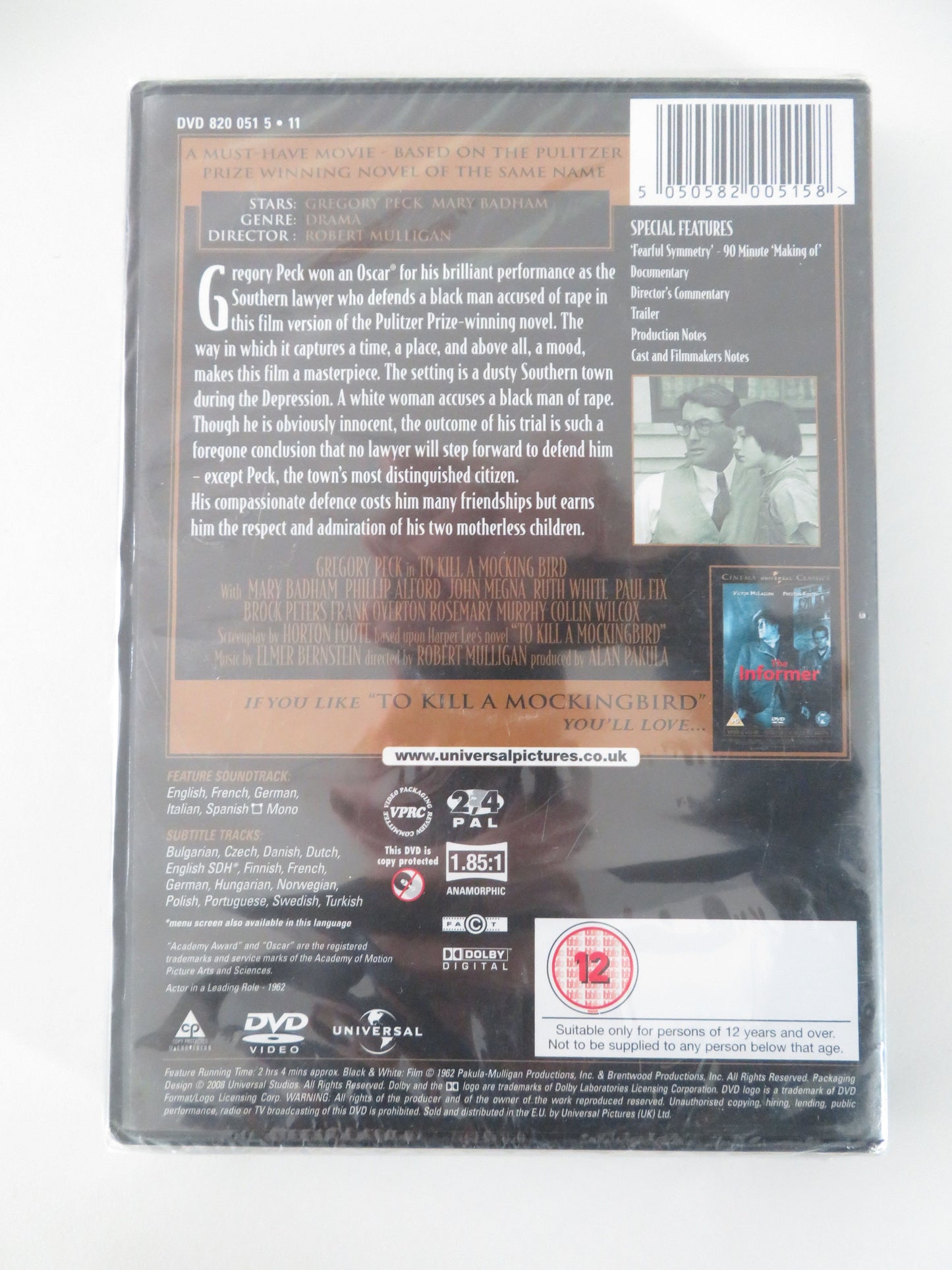 To Kill a Mockingbird - B (DVD) Gregory Peck John Megna F. Overton 1962 Region 2, 4