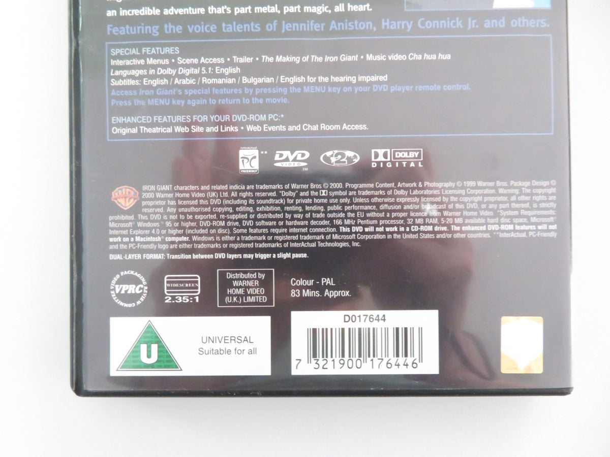 The Iron Giant (DVD) Harry Connick Jr. Jennifer Aniston 1999 Region 2