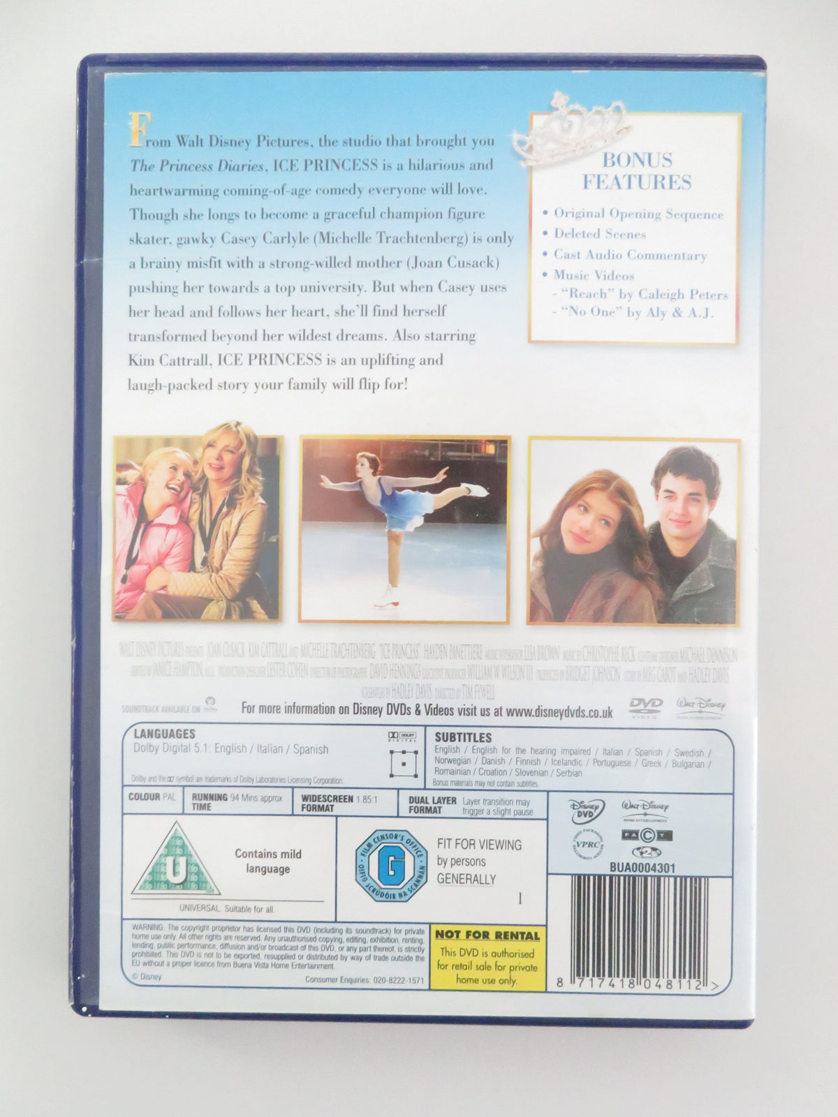 Ice Princess (DVD) Disney Michelle Trachtenberg Kim Cattrall 2005 Region 2