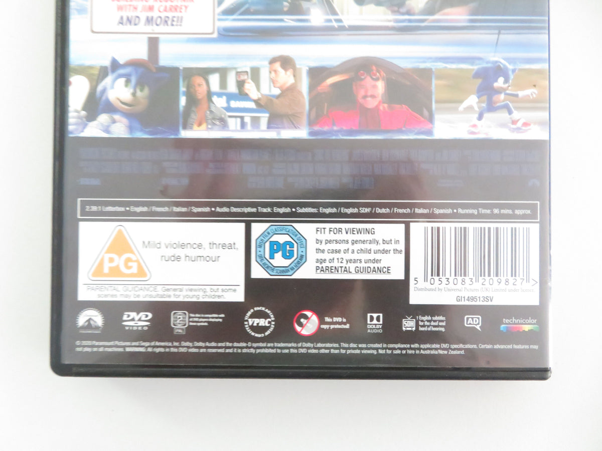 Sonic the Hedgehog (DVD) Ben Schwartz James Marsden Jim Carrey 2020 Region 2