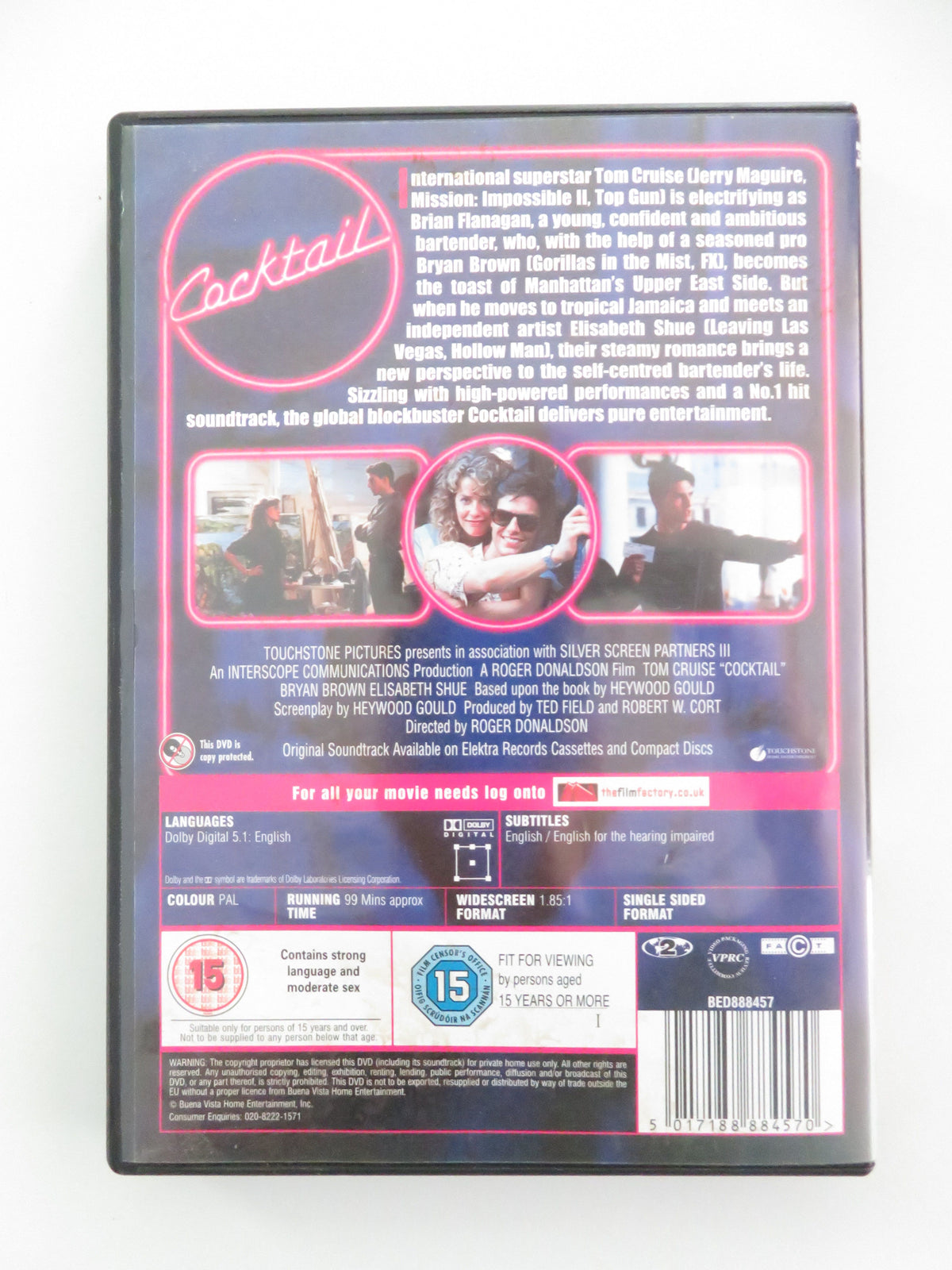 Cocktail (DVD) Tom Cruise Bryan Brown Elisabeth Shue 1988 Region 2
