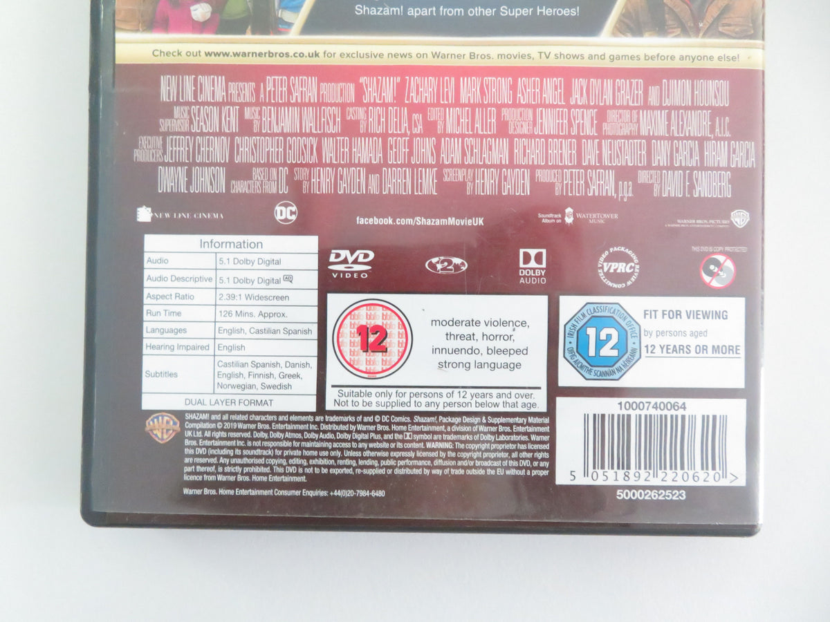 Shazam! (DVD) DC Zachary Levi Mark Strong Asher Angel 2019 Region 2