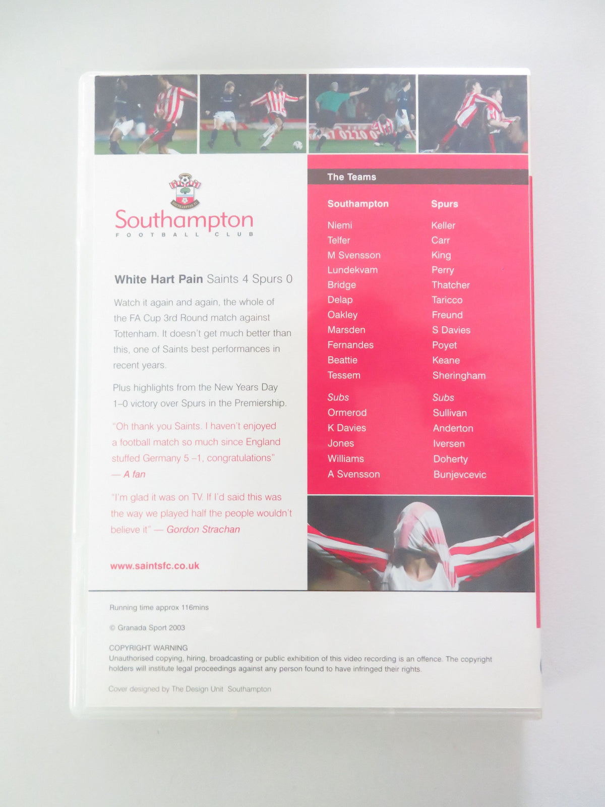 White Hart Pain Saints 4 Spurs 0 (DVD) Southampton Football Club 2003