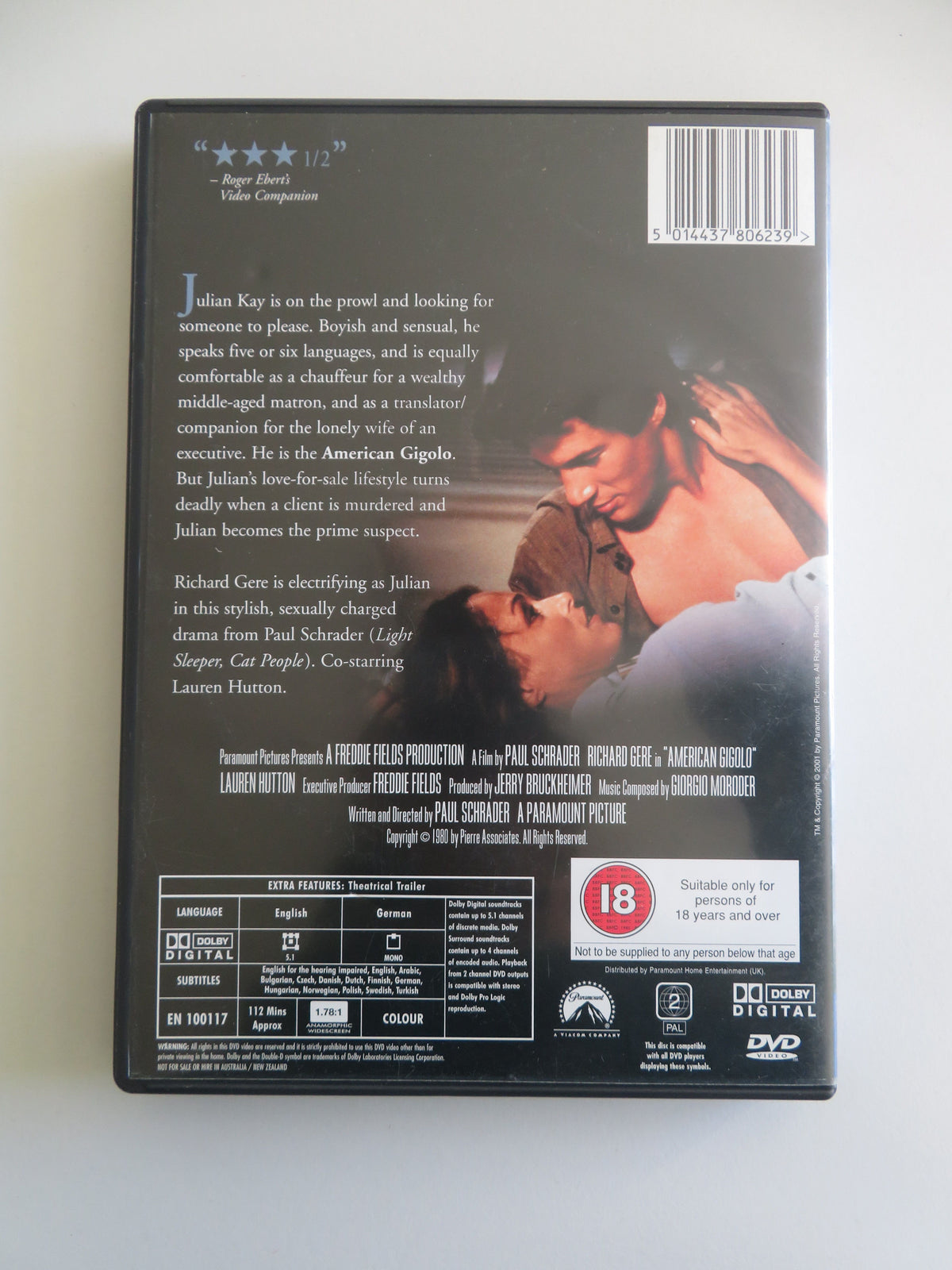 American Gigolo (DVD) Richard Gere Lauren Hutton Hector Elizondo 1980 Region 2
