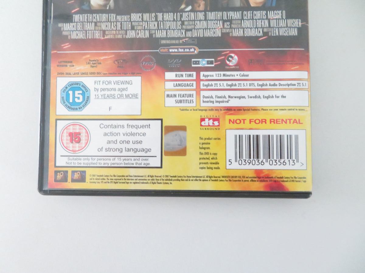 Die Hard 4.0 (DVD) Bruce Willis Timothy Olyphant 2007 Region 2