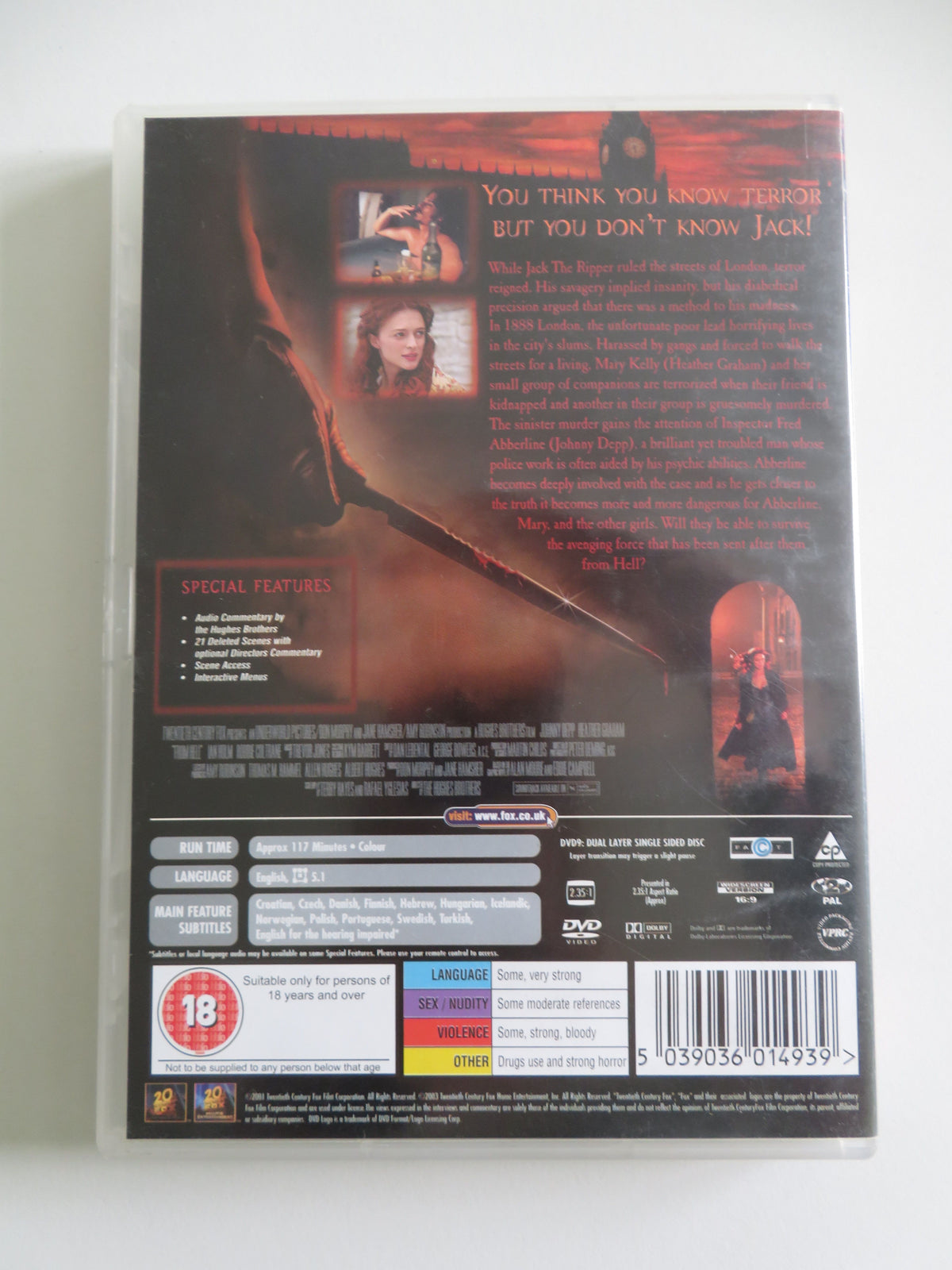 From Hell (DVD) Johnny Depp Heather Graham Ian Holm 2001 Region 2