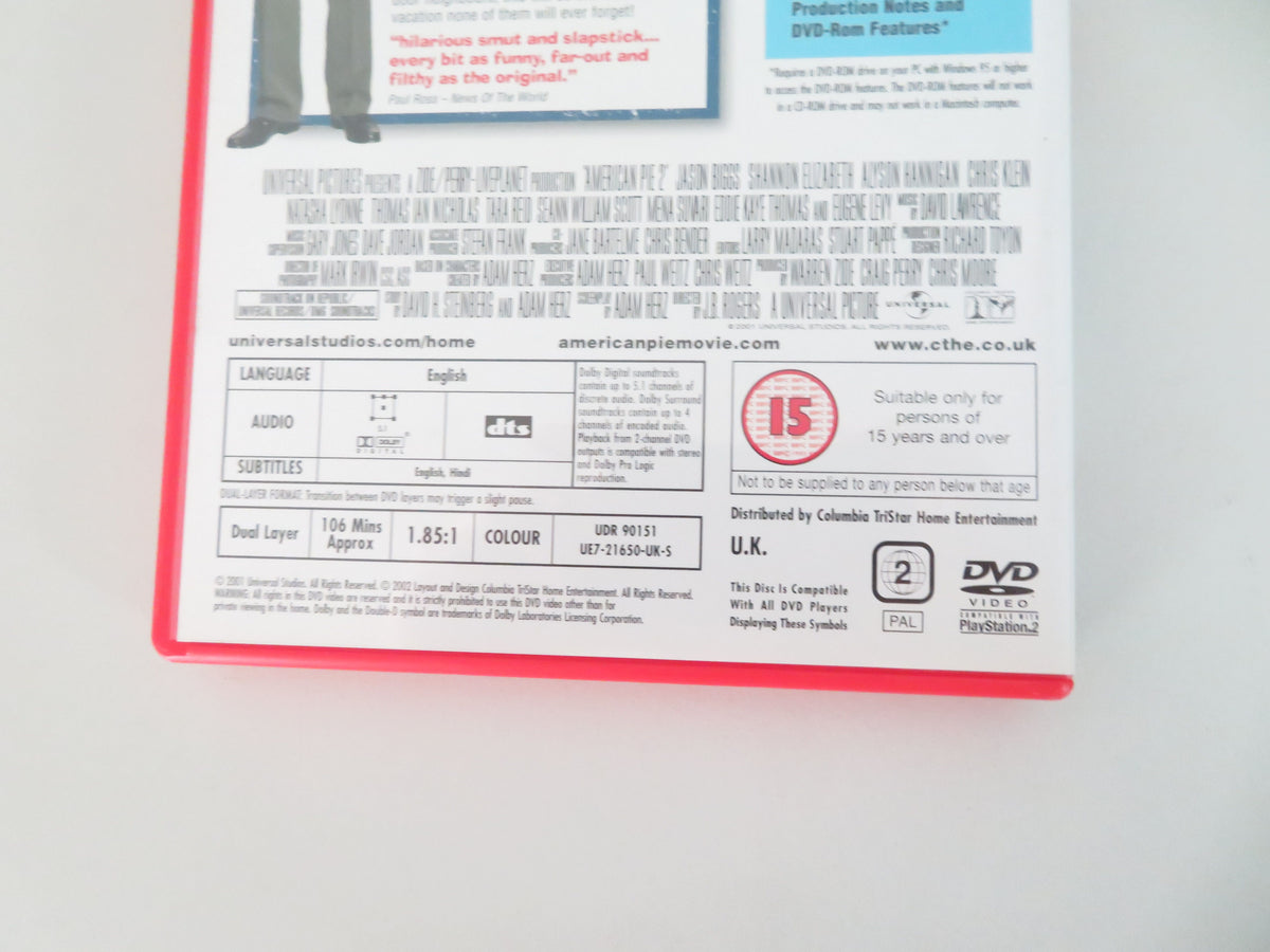 American Pie 2 (DVD) Jason Biggs Shannon Elizabeth Eugene Levy 2001 Region 2