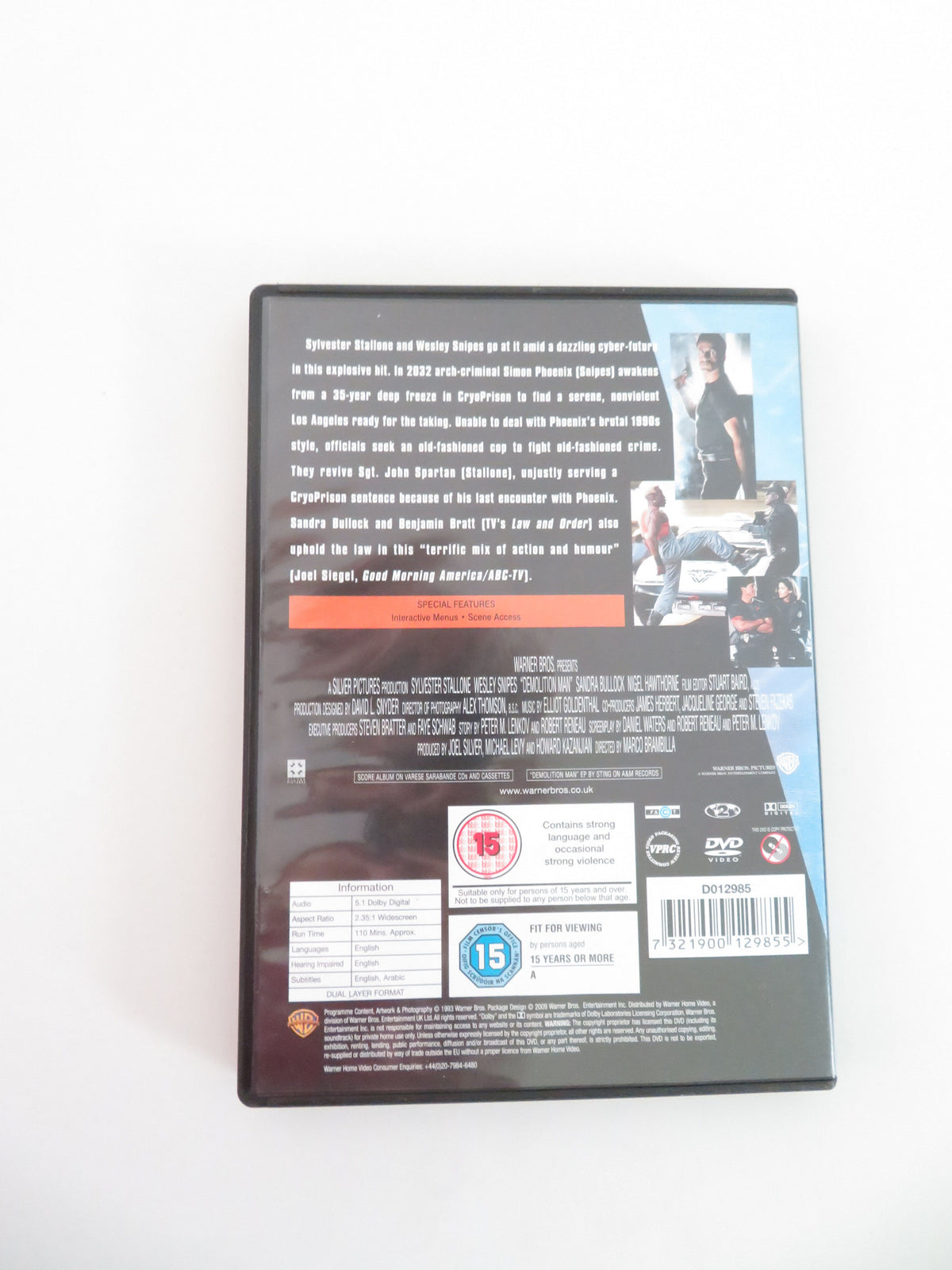 Demolition Man (DVD) Sylvester Stallone Wesley Snipes 1993 Region 2