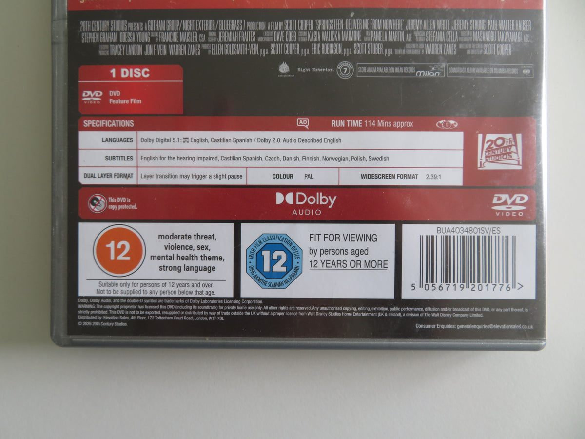Springsteen: Deliver Me from Nowhere (DVD) Jeremy Allen White 2025 Region 0