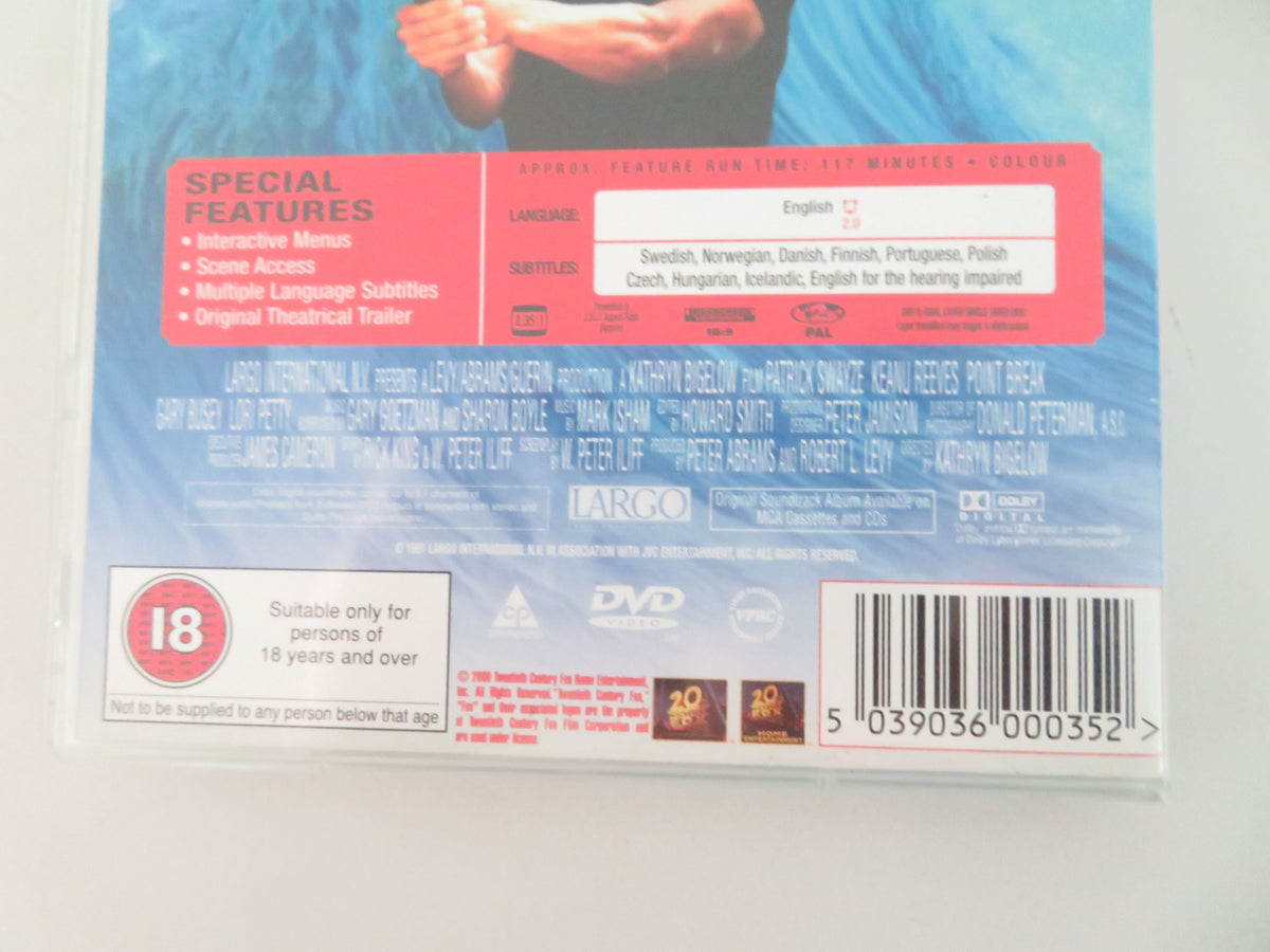 Point Break (DVD) Patrick Swayze Keanu Reeves 1991 Region 2