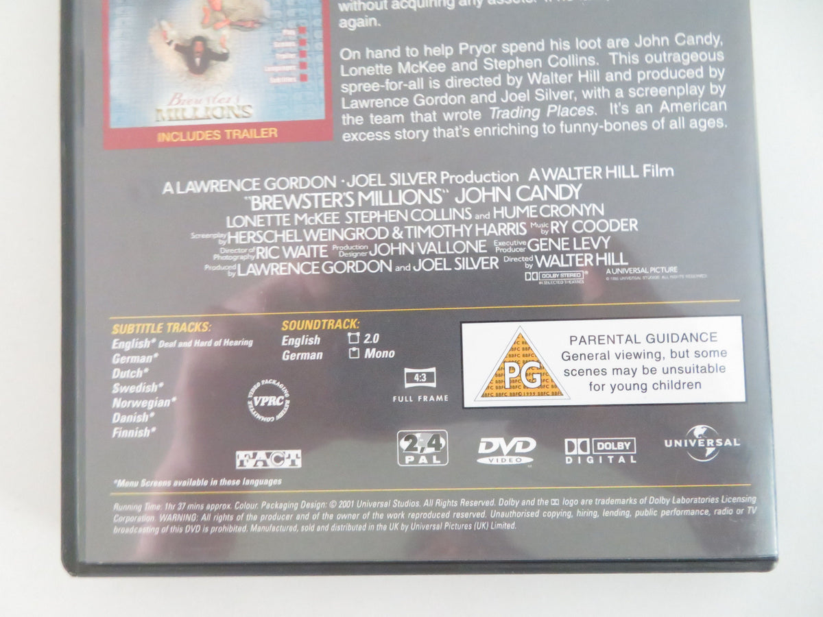Brewster's Millions (DVD) Richard Pryor John Candy 1985 Region 2,4
