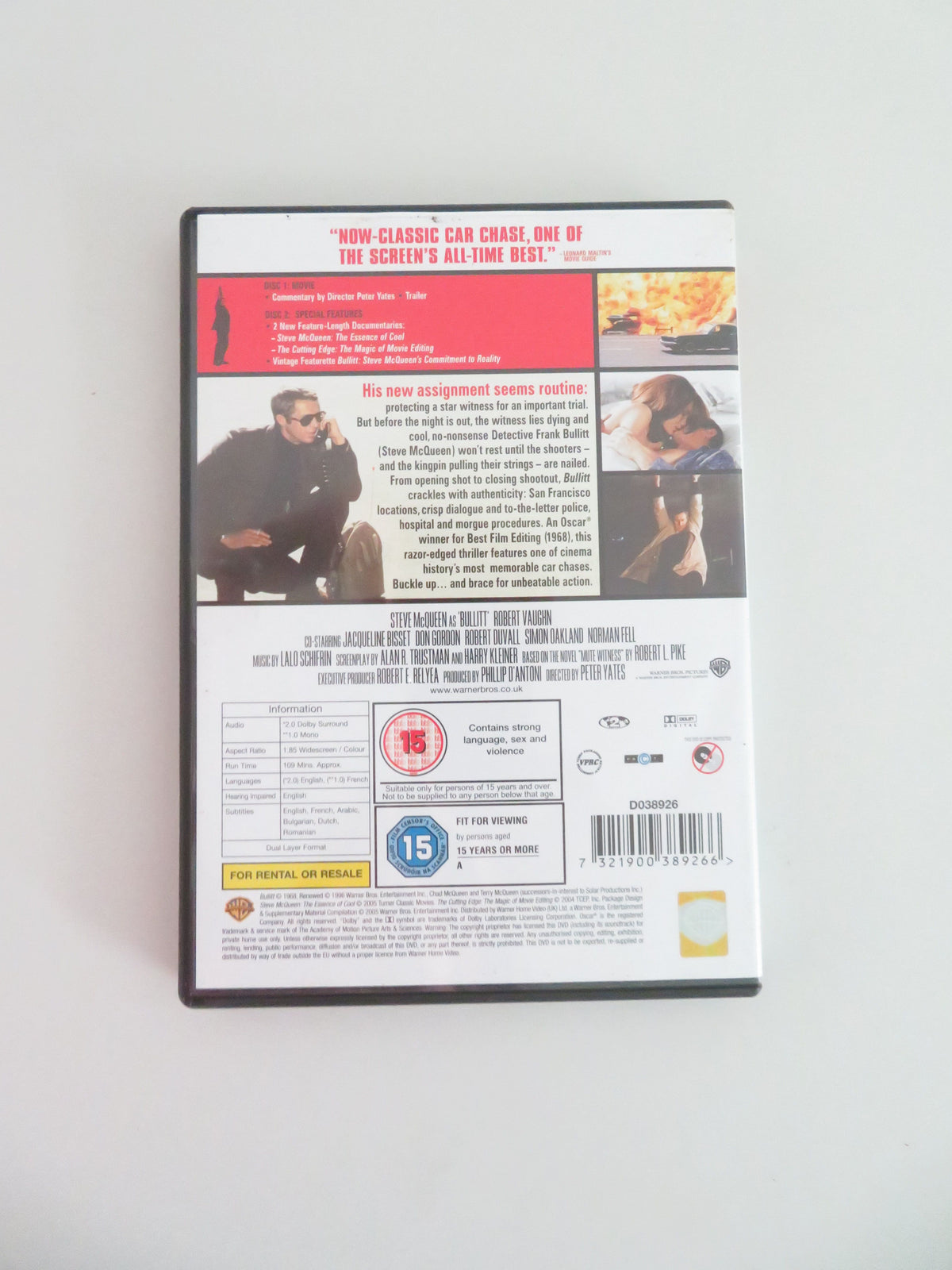 Bullitt - B - 2 Discs (DVD) Steve McQueen Jacqueline Bisset 1968 Region 2