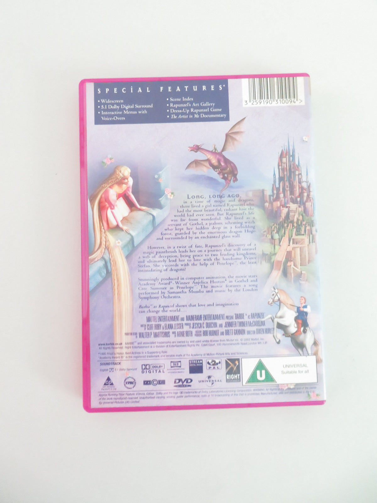 Barbie Rapunzel (DVD) Kelly Sheridan Anjelica Huston 2002 Region 2