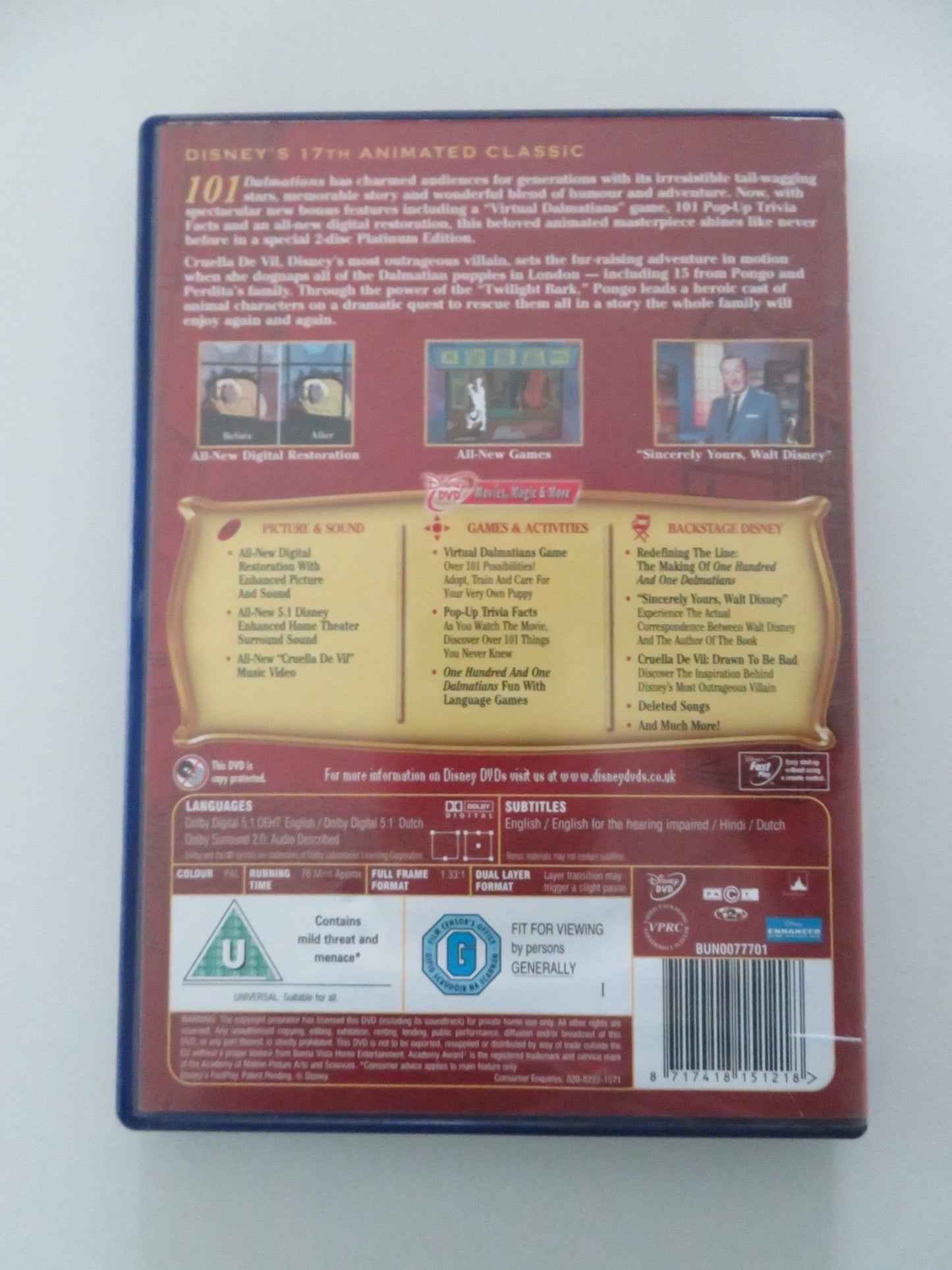 101 Dalmations - 2 disc platinum edition (DVD) Disney Rod Taylor 1961 Region 2 Movie posters