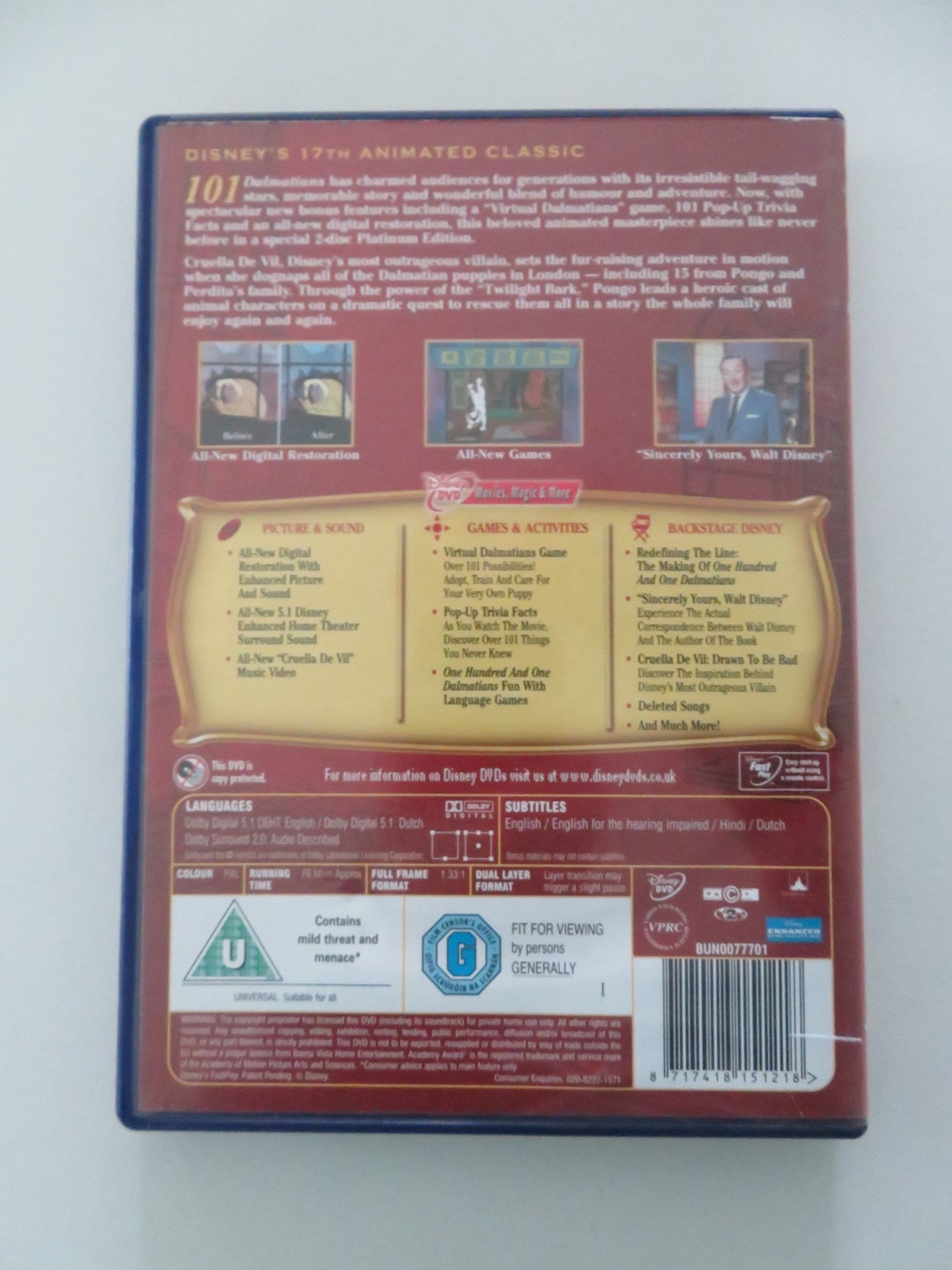 101 Dalmations - 2 disc platinum edition (DVD) Disney Rod Taylor 1961 Region 2 Movie posters