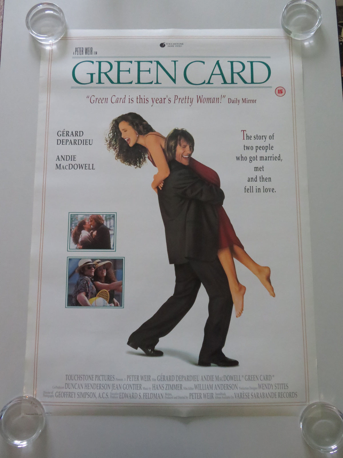 Green Card VHS Video Poster Rolled Gérard Depardieu Andie MacDowell 1991