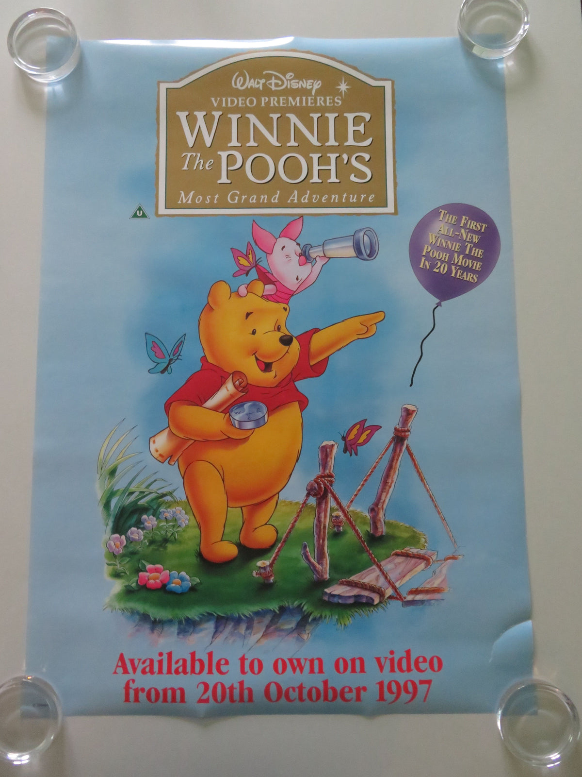 Winnie the Pooh's Most Grand Adventure VHS Video Poster Rolled Disney 1997