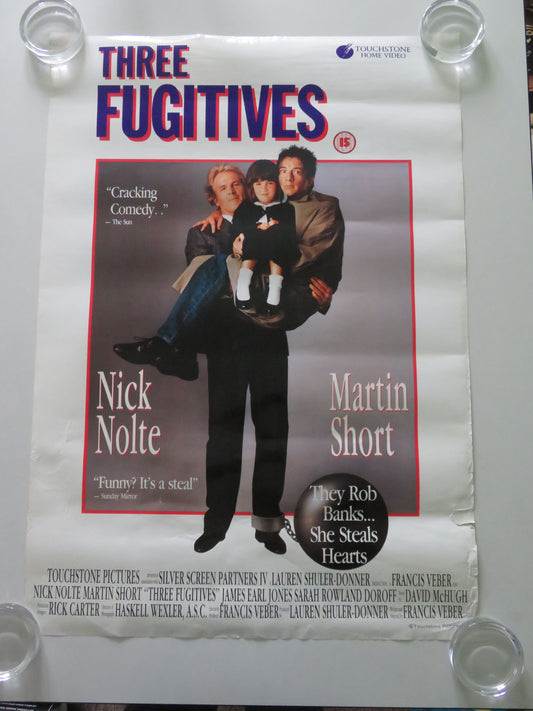 Three Fugitives VHS Video Poster Rolled Nick Nolte Martin Short 1989