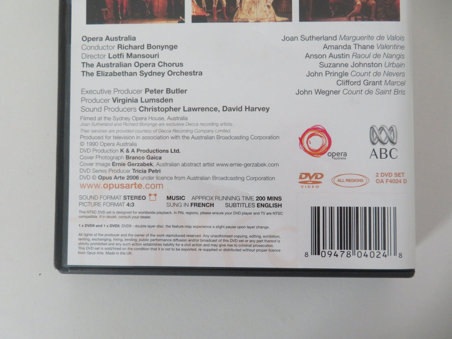 Les Huguenots - Sydney Opera House (DVD) Joan Sutherland 1990 Region All