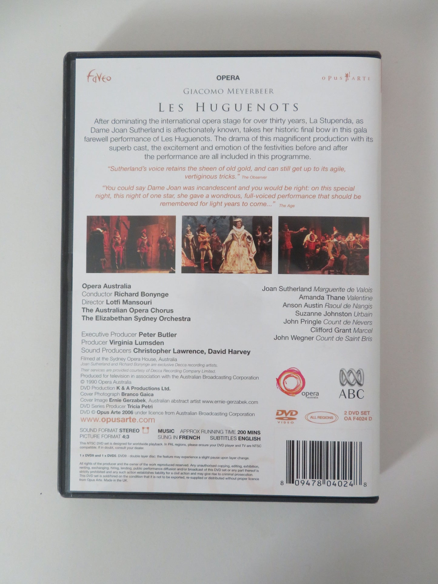 Les Huguenots - Sydney Opera House (DVD) Joan Sutherland 1990 Region All