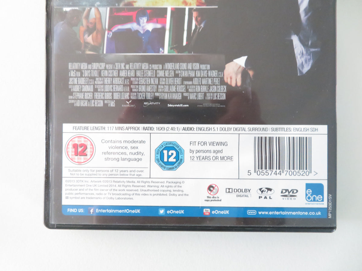 3 Days to Kill (DVD) Kevin Costner Hailee Steinfeld 2014 Region 2
