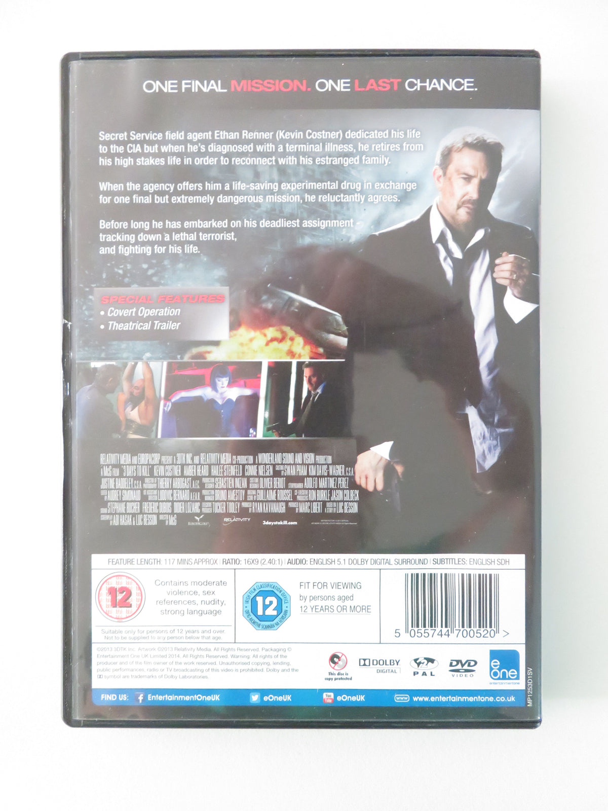 3 Days to Kill (DVD) Kevin Costner Hailee Steinfeld 2014 Region 2