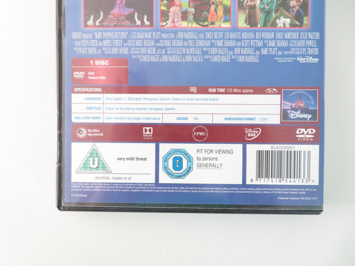 Mary Poppins Returns - B (DVD) Disney Emily Blunt Colin Firth 2018 Region 2