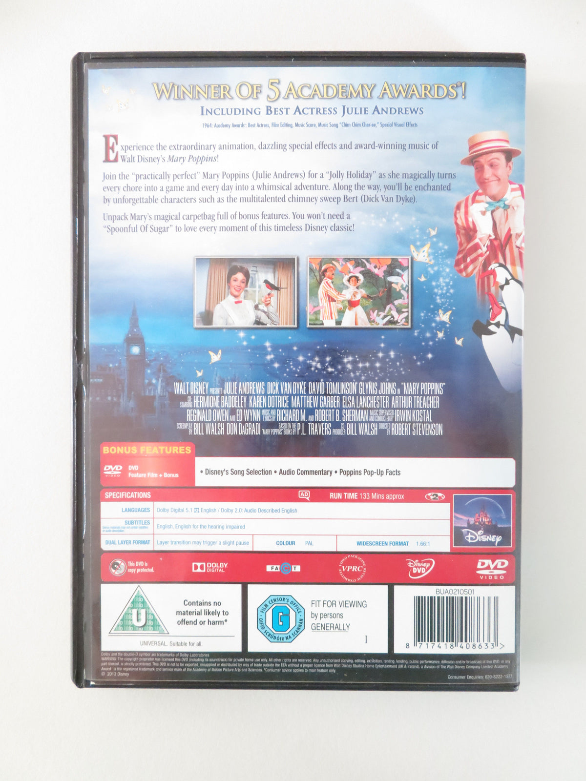 Mary Poppins - D (DVD) Disney Julie Andrews Dick Van Dyke 1964 Region 2
