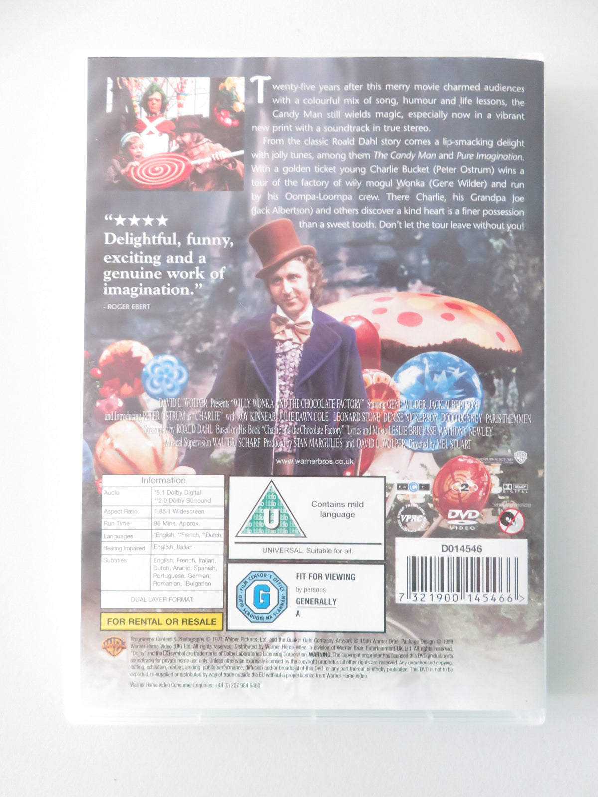 Willy Wonka & the Chocolate Factory - B (DVD) Gene Wilder 1971 Region 2