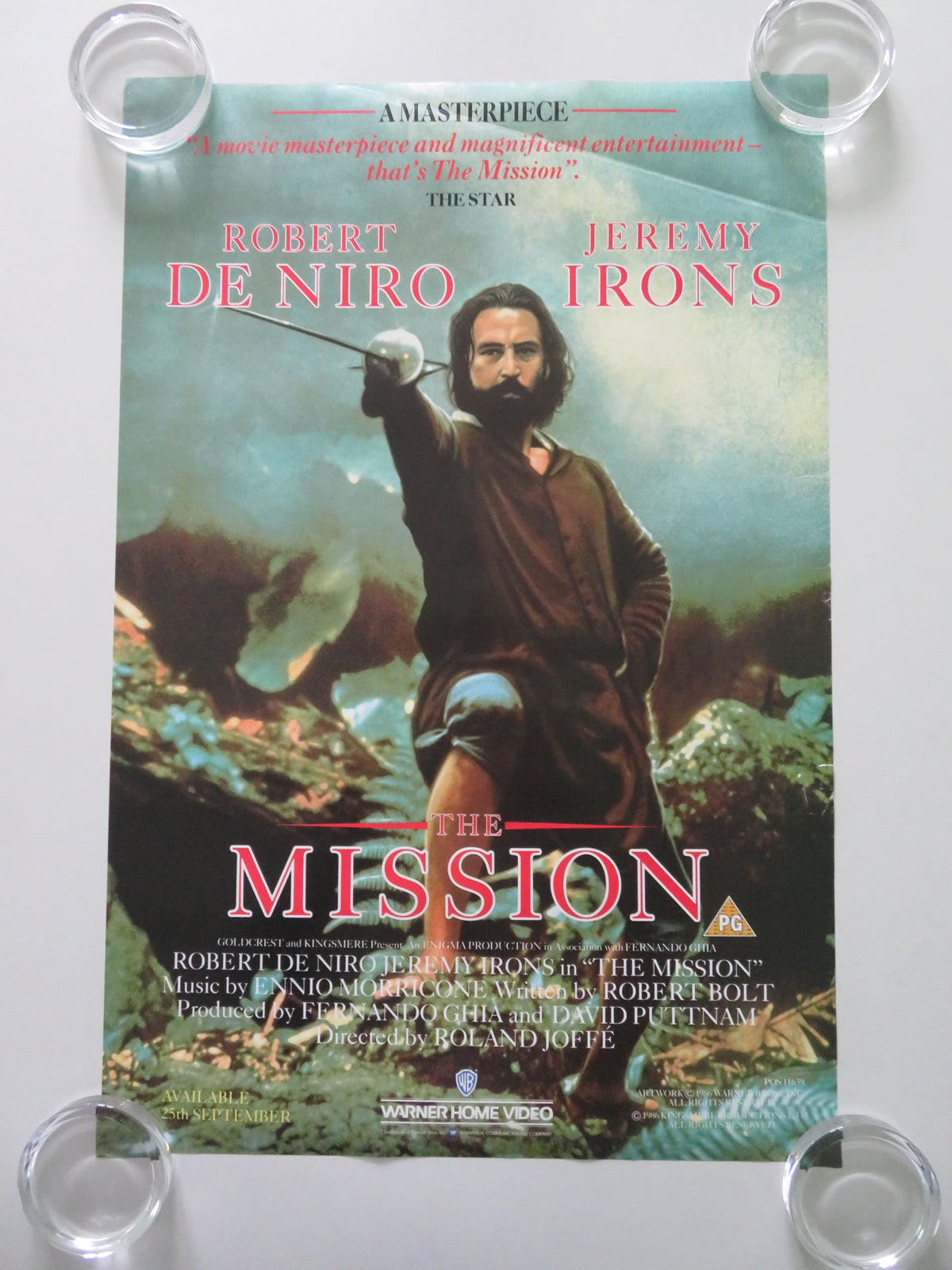 The Mission - B VHS Video Poster Rolled Robert De Niro Jeremy Irons 1986