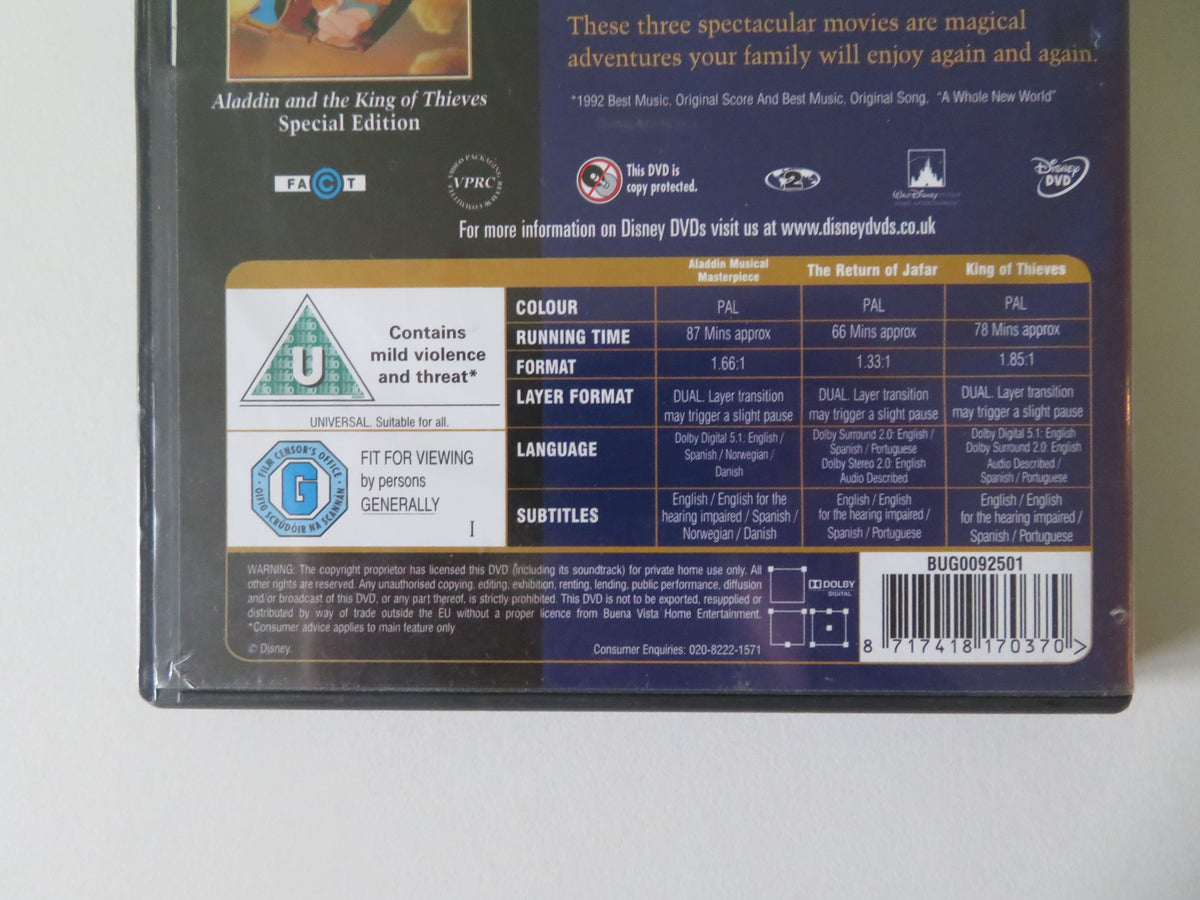 Aladdin Trilogy - 3 Disney Aladdin films (DVD) Robin Williams 1992 Region 2