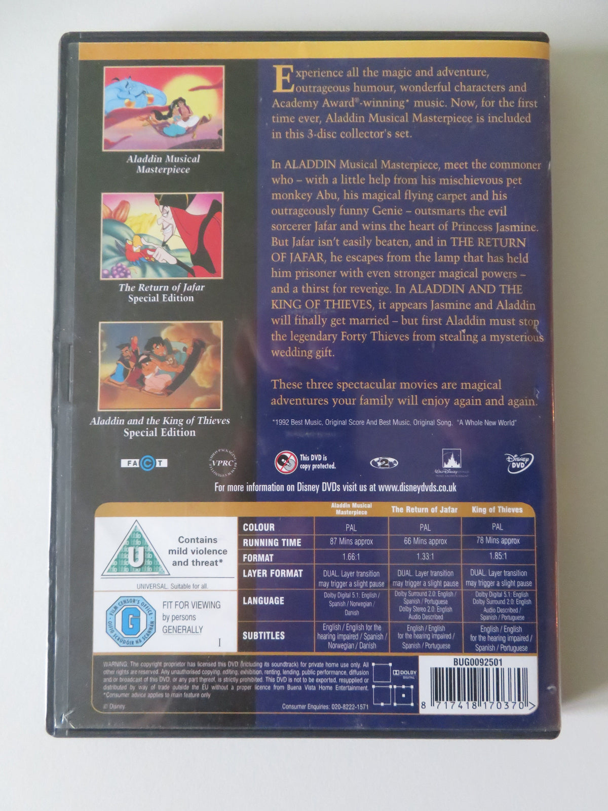 Aladdin Trilogy - 3 Disney Aladdin films (DVD) Robin Williams 1992 Region 2