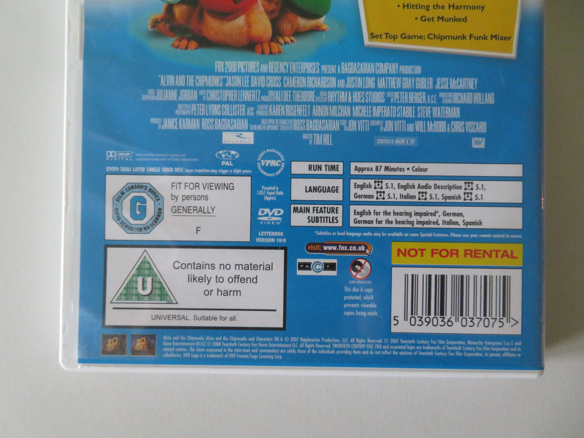 Alvin and the Chipmunks (DVD) Jason Lee Ross Bagdasarian Jr. 2007 Region 2
