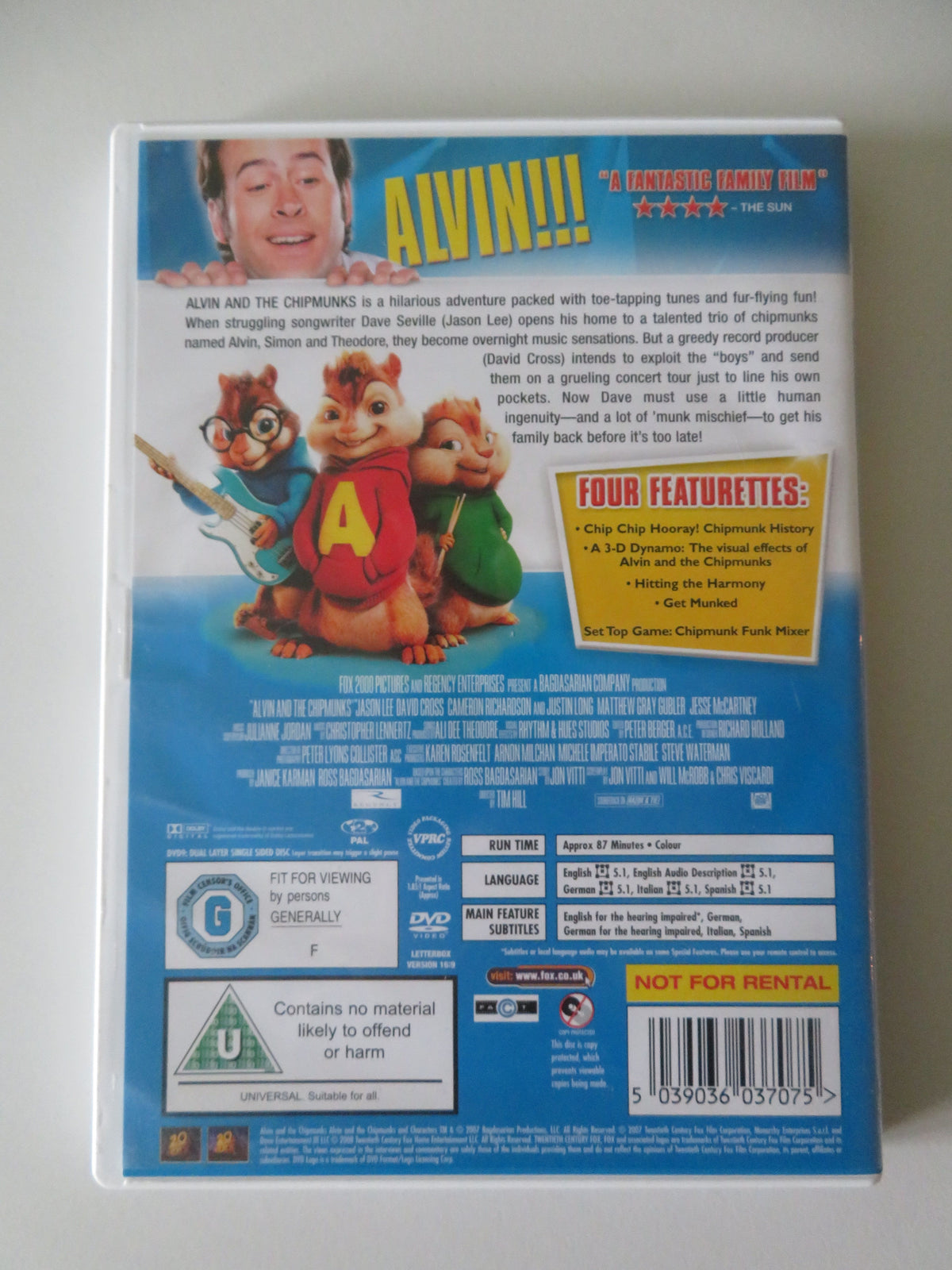Alvin and the Chipmunks (DVD) Jason Lee Ross Bagdasarian Jr. 2007 Region 2