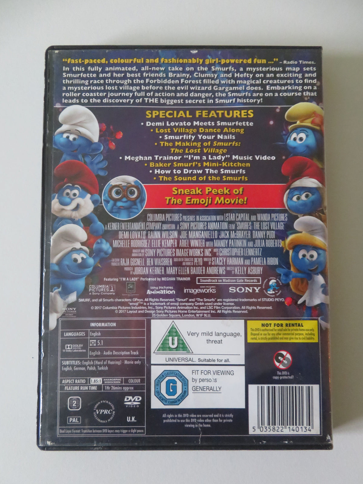 Smurfs: The Lost Village (DVD) Demi Lovato Rainn Wilson 2017 Region 2
