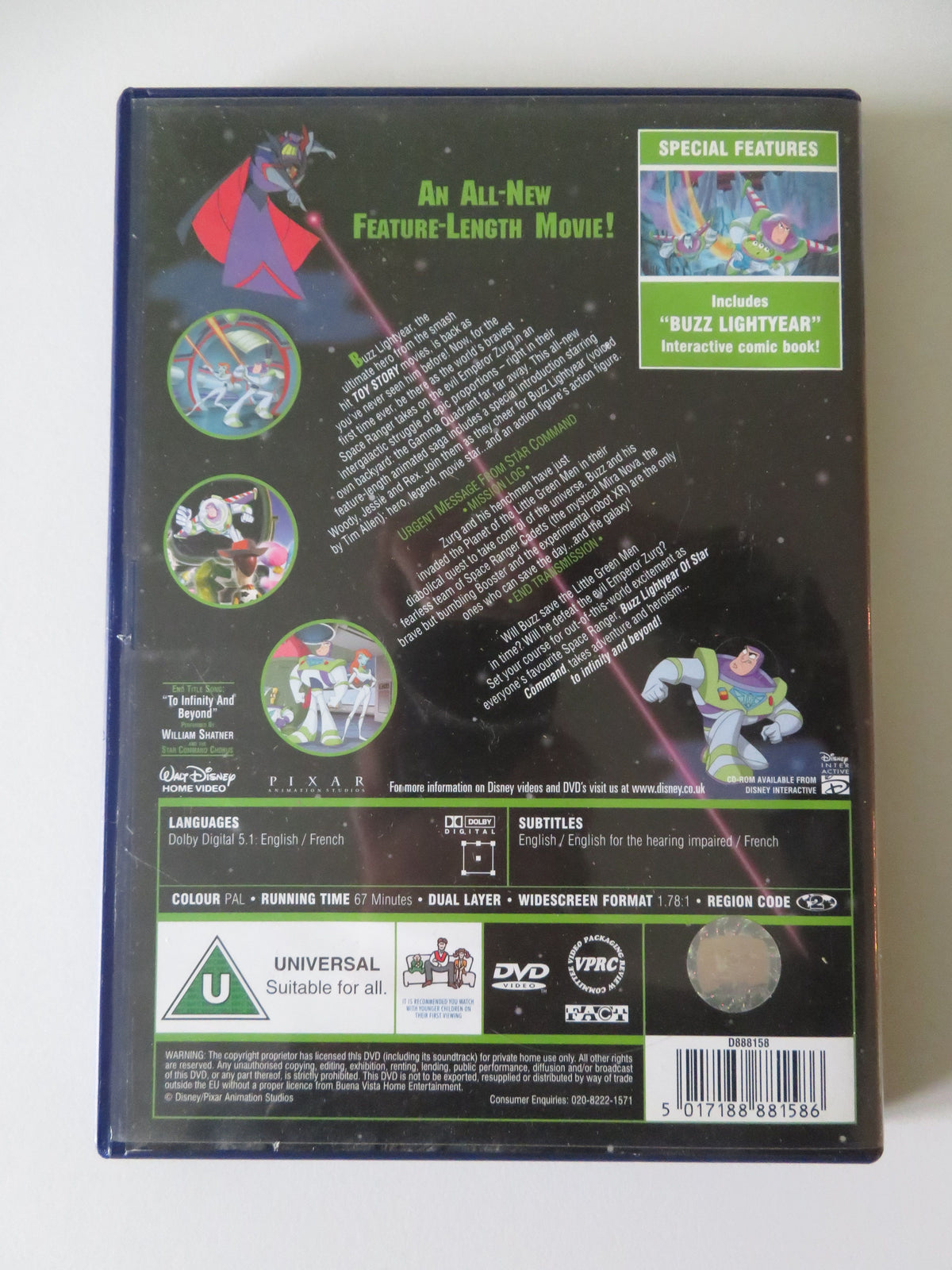 Buzz Lightyear of Star Command: The Adventure Begins (DVD) Disney 2000 Region 2